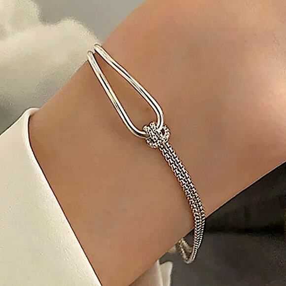 Minimalist Sterling Silver Chain Link Bangle Bracelet - Picture 7 of 10